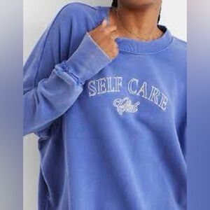 aerie Blue "Self Care Club" Crewneck Sweatshirt